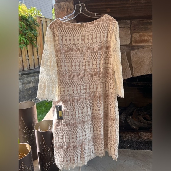 NWT Jessica Howard Lace Overlay Cream Dress Size 16 - Picture 3 of 9